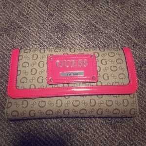 Guess khaki and pink wallet