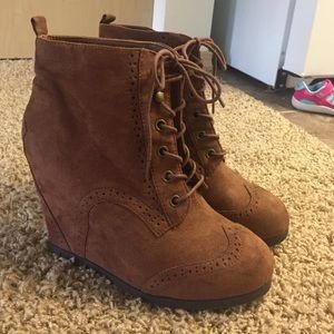 Tan Faux Suede Lace Up Booties