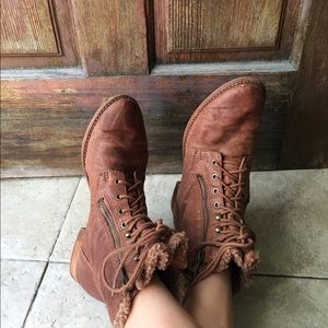 Sam Edelman brown shearling lace up booties