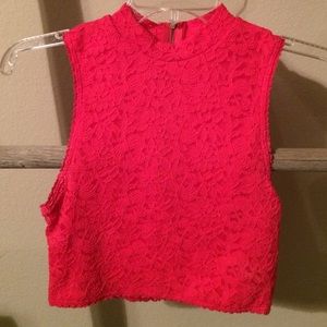 Fuchsia colored lace crop top