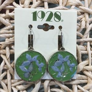 1928 green circle flower drop earrings