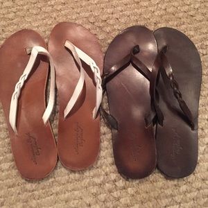 Two pairs of American Eagle leather flip flops