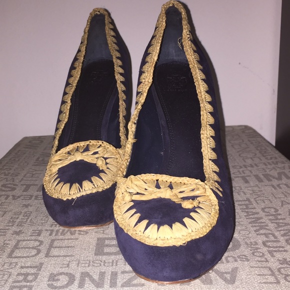 Tory Burch Blue Suede Wedge Heels