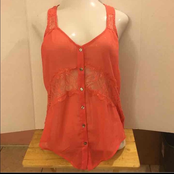 Large Coral Lace Detail Sleevless Blouse