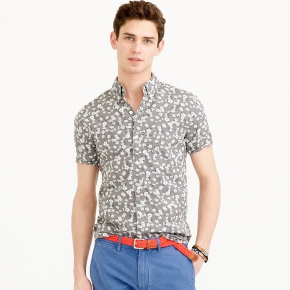 J. Crew Other - J. Crew - Gray Floral Short-Sleeve Washed Shirt