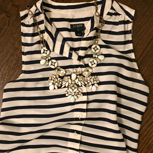 J.Crew sleeveless navy and white top - Picture 1 of 4