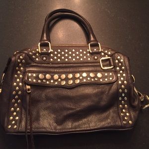 Rebecca Minkoff Brown Satchel with Gold Studs