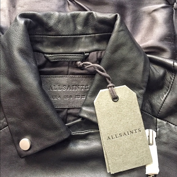New All Saints Black Colwick Leather Biker Jacket - Picture 2 of 2