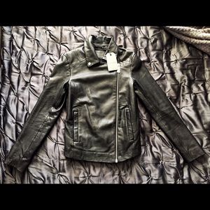 New All Saints Black Colwick Leather Biker Jacket