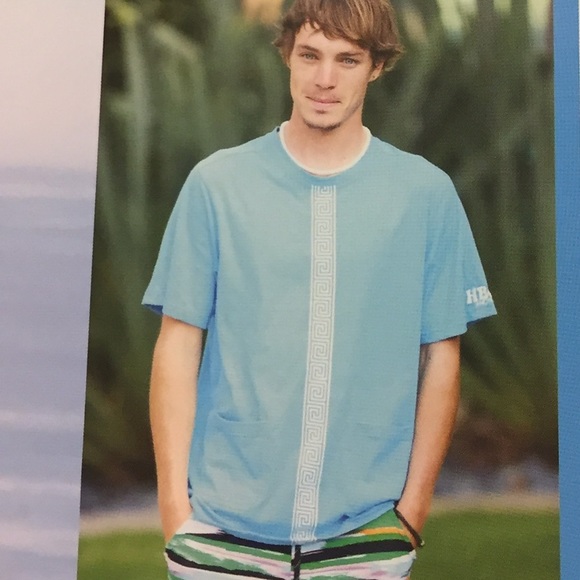 New Greek Key Henley T shirt with 2 front pockets - Picture 3 of 3