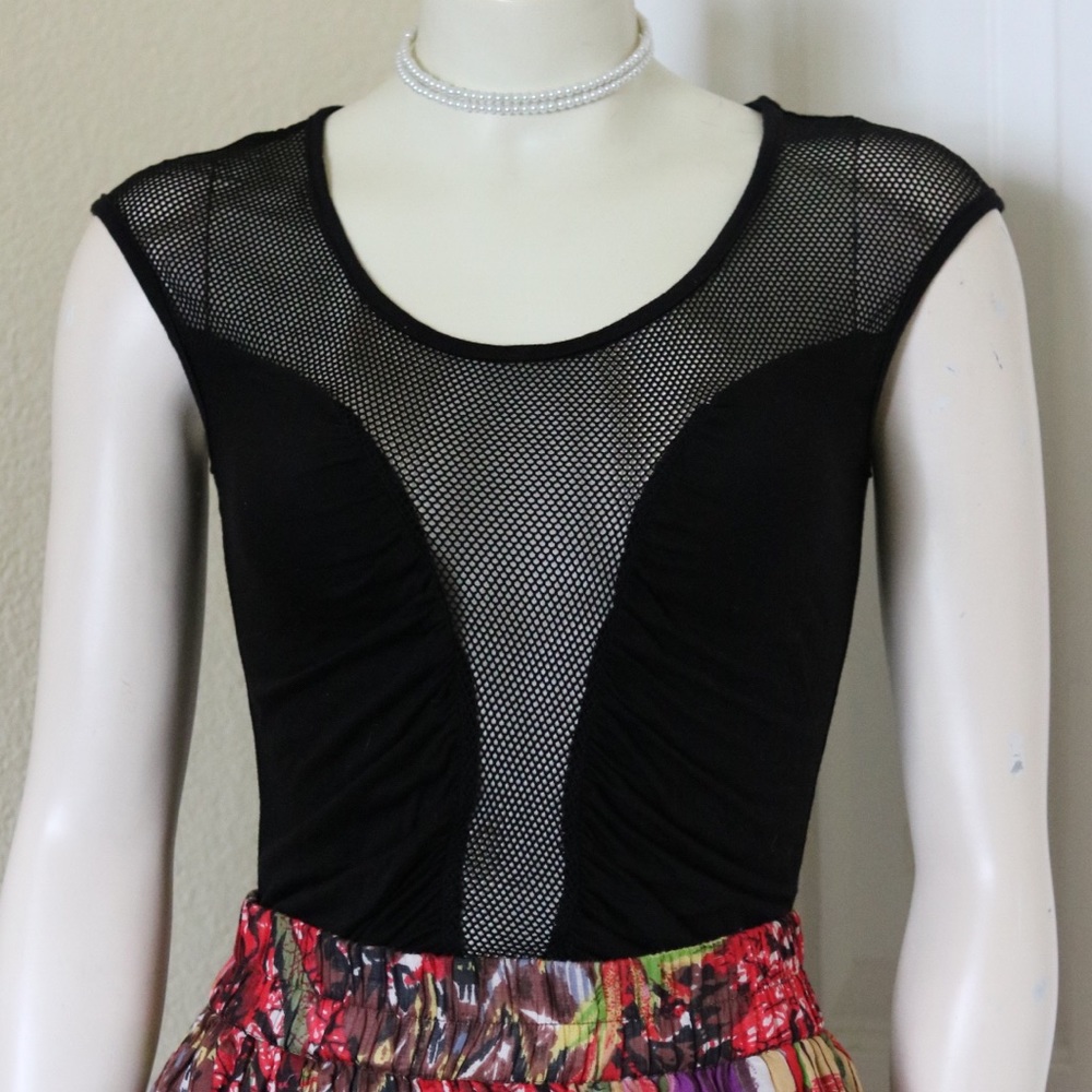 Black Ruched Mesh Top