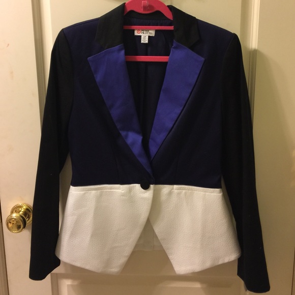 Blue black and white blazer