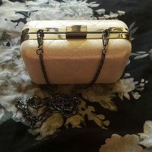F21 silver hard sided clutch