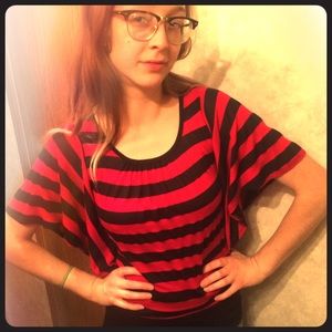 Black and red striped dressy women's top