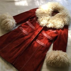 70's Vintage Burnt Orange Suede + Shearling Coat