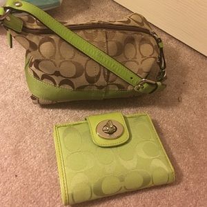 Green Coach purse with matching green coach wallet