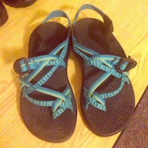 •• Green & blue Chacos ••