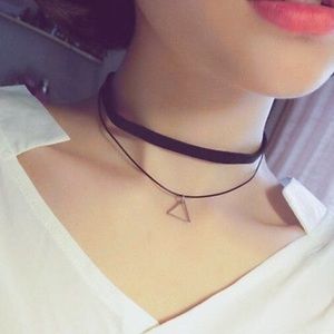 💗Choker Triangle Charm boho necklace Black Velvet