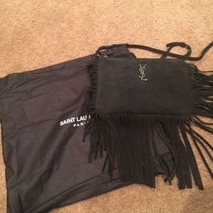 AUTHENTIC Black suede Saint Laurent fringe bag