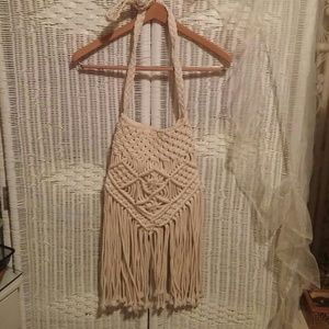 Huge cream colored crochet fringe purse
