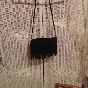 Black faux suede fringe purse