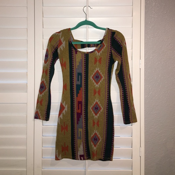 Tribal print long sleeve bodycon dress