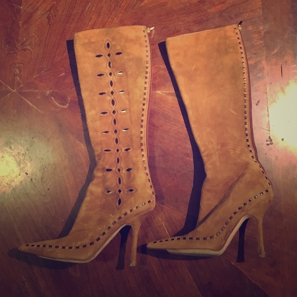 Jimmy Choo Suede Knee-High Boots with Cutout