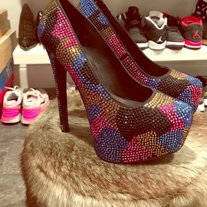 Steve Madden multi-color platform pumps.