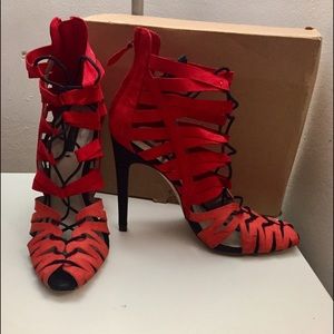 ZARA two tone duo red coral lace combo shoes