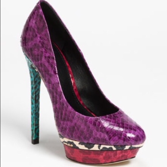 B Brian Atwood Fontanne Snakeskin Color-block Pump - Picture 1 of 4