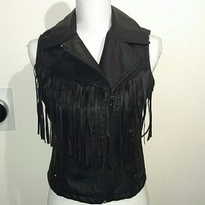 Red Snap Faux Leather Motorcycle Style Fringe Vest