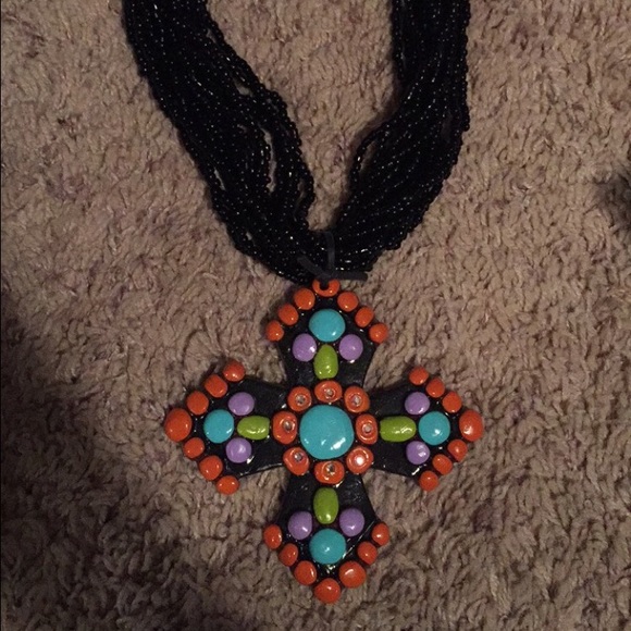 Sookie Sookie Black cross seed bead necklace