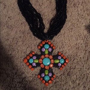 Sookie Sookie Black cross seed bead necklace