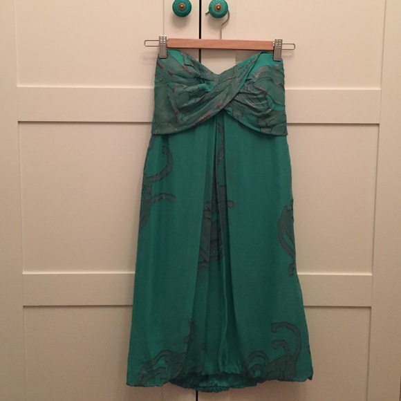 Nicole Miller green and rose gold silk dress