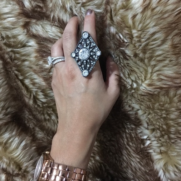 House of Harlow Art Deco hematite ring