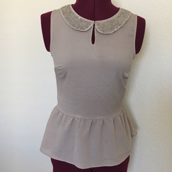 H&M Beaded Collar Peplum Top