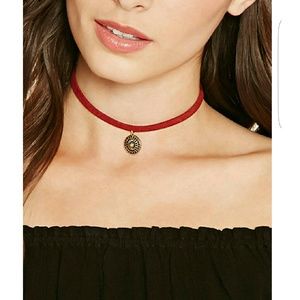 Red Medallion Choker & Gold Hoops Choker