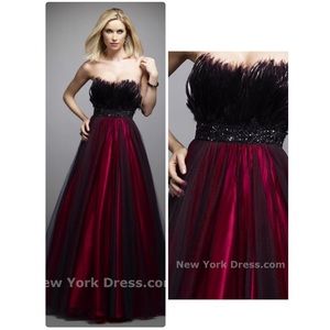 Alyce Designs Red & Black Feather Gown