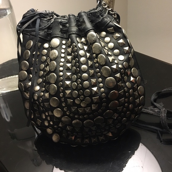 Studded Leather Crossbody Bag w/ Fringe