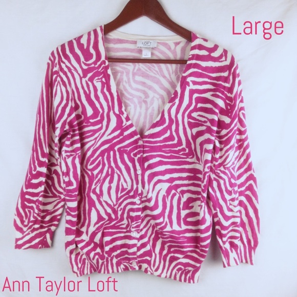 Ann Taylor Loft Pink Zebra Striped Cardigan