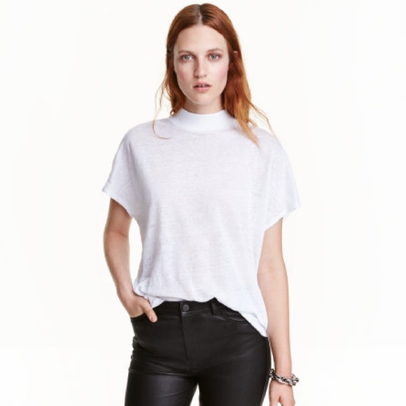 H&M White Linen Blend Top