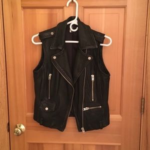 Black leather moto vest