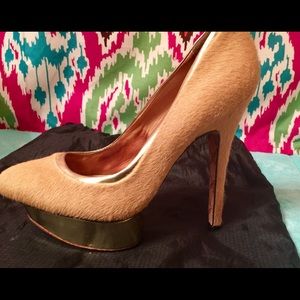 L.A.M.B Gold Stacked Heels