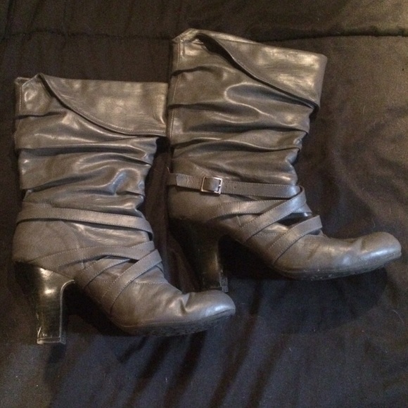 Gray Scrunched Heeled Boots