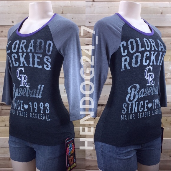 MLB COLORADO ROCKIES WOMEN’S 3/4 SLEEVE RAGLAN TEE - Picture 2 of 3
