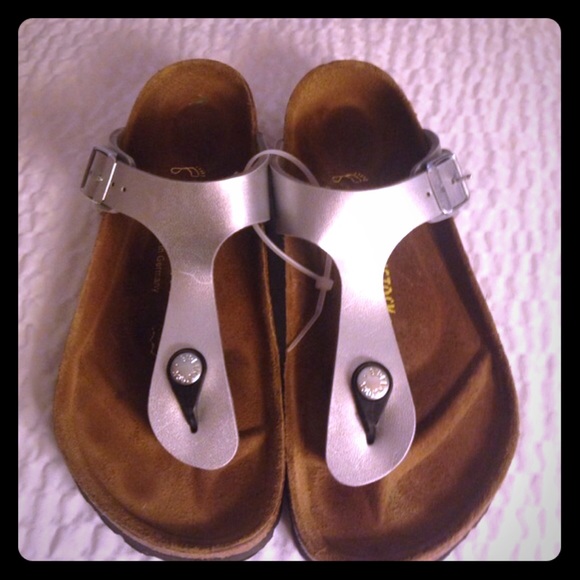 BIRKENSTOCK GIZEH Silver Birko-flor Sandals 35= 4