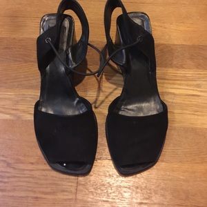 DKNY suede peep toe wedge
