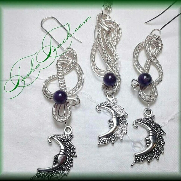 Amethyst pendant earring wire wrap set