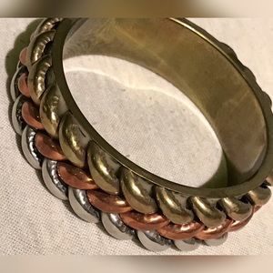 Braided Tritone Bangle - Brass Copper Silver