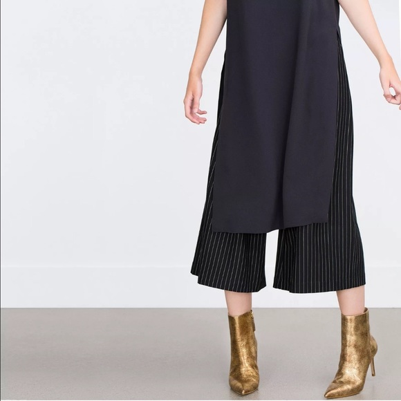 NEW Zara Gold Heel Leather Ankle Boots